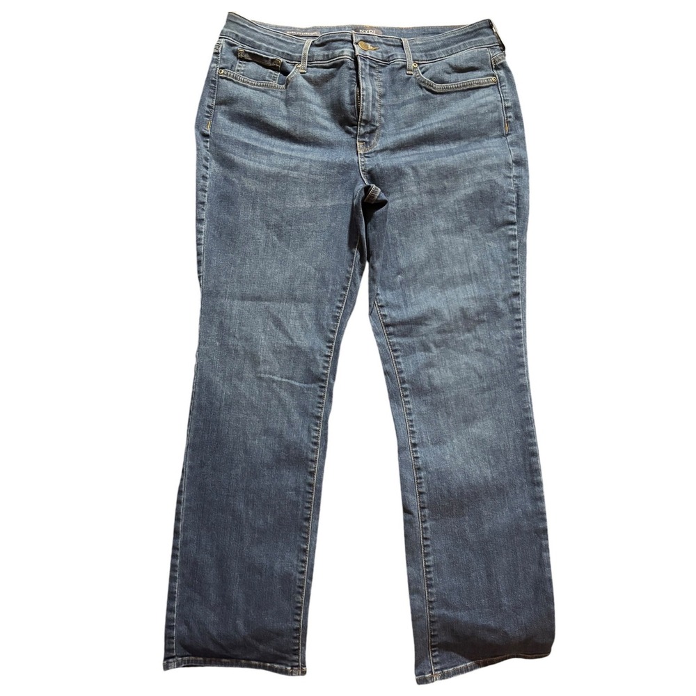 NYDJ Marilyn Straight Leg Jeans 12P Blue Lift Tuck Technology Petite Denim